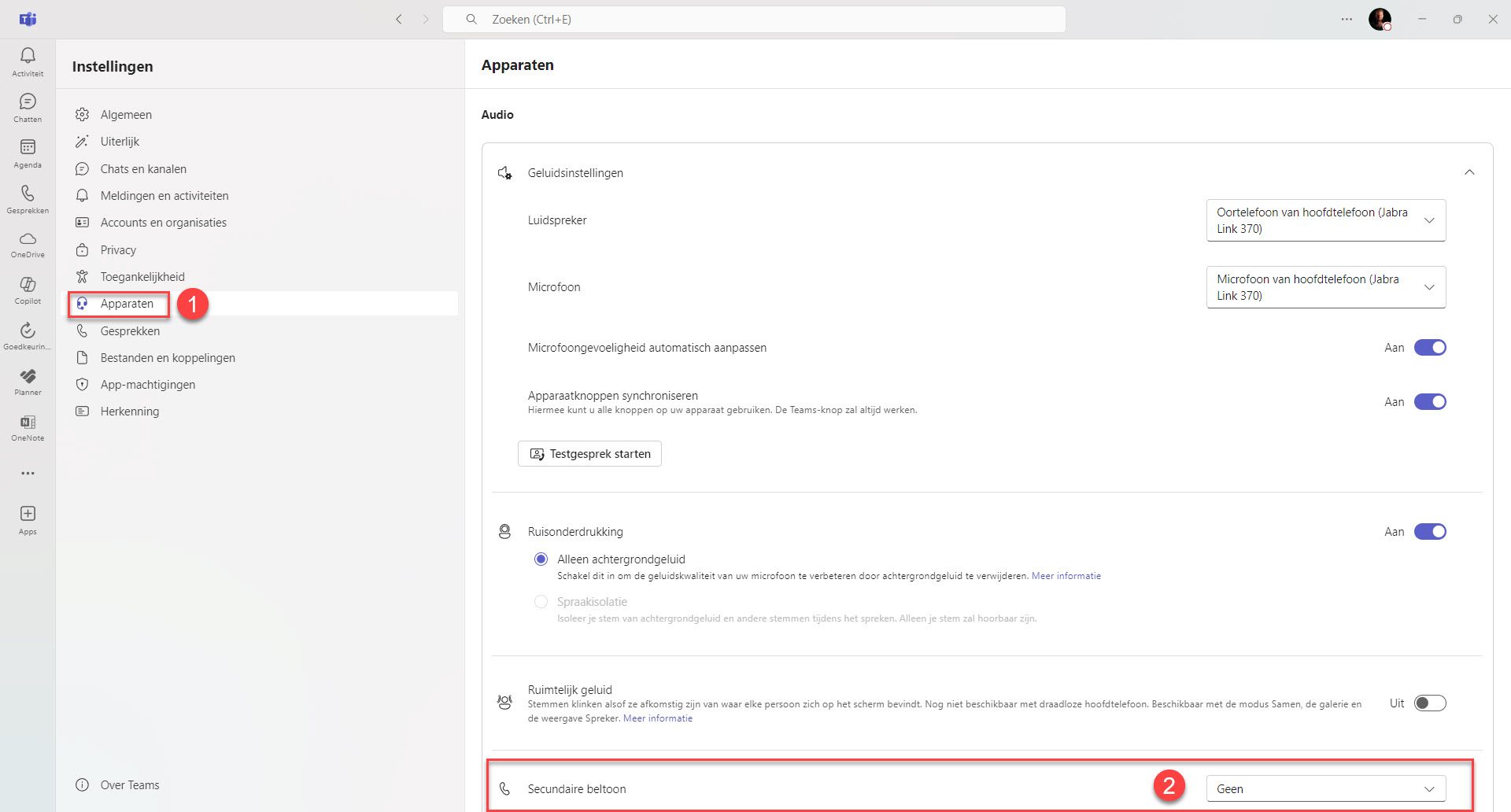 Stel Secundaire beltoon in Microsoft Teams